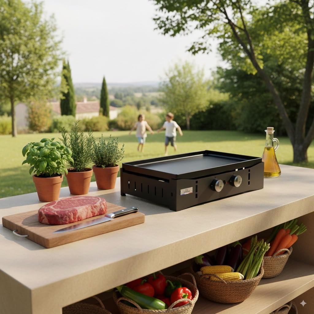 Marque - bleujardin Plancha Ora Gaz - 260 Noire - Plancha gaz robuste et compacte, surface de cuisson large.