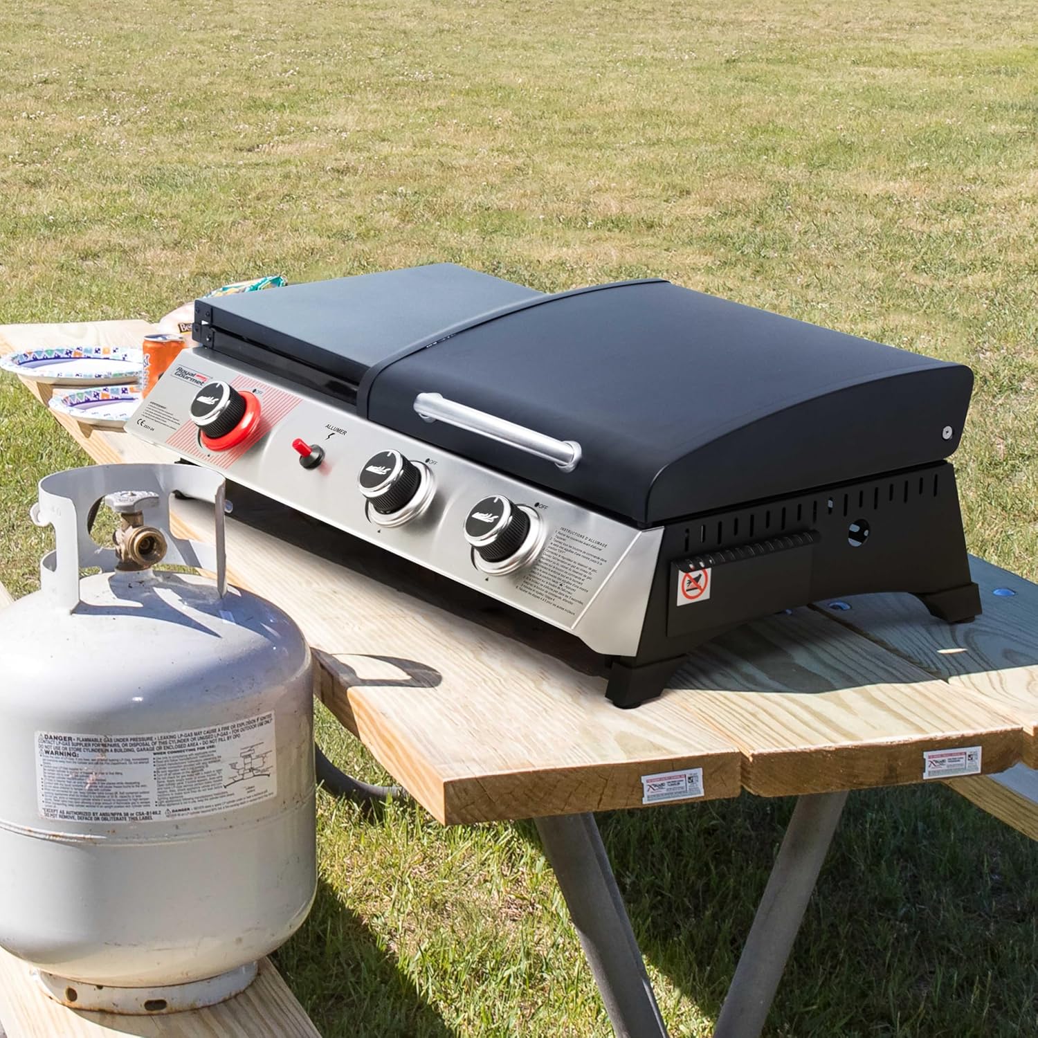 bleujardin - barbecue gaz 3 brûleurs - 8,5kW - plancha, grille, couvercle multifonction