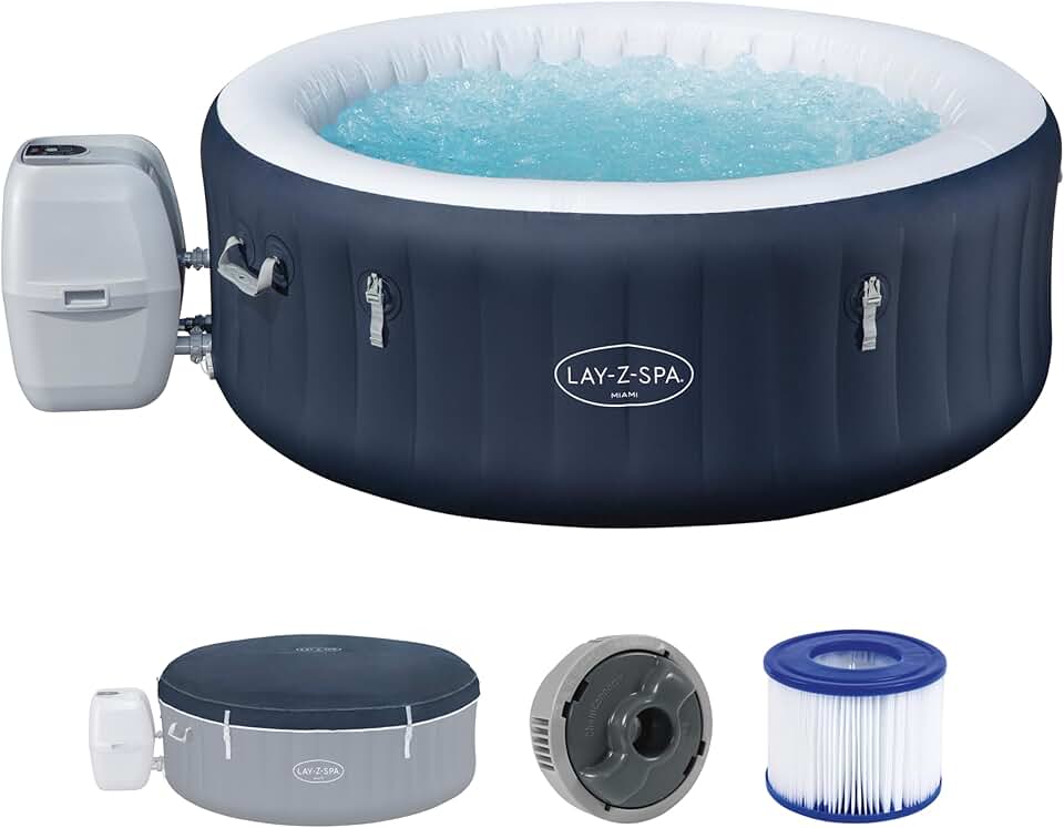 bleujardin - Spa Gonflable Miami AirJet Efficacité énergétique pour 2 à 4 Personnes - 180 cm x 180 cm x 66 cm - Bleu
