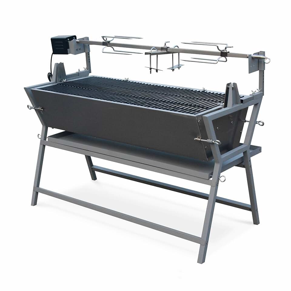 bleujardin - Mathurin Inox - rôtissoire inclinable, moteur barbecue, grillades réception