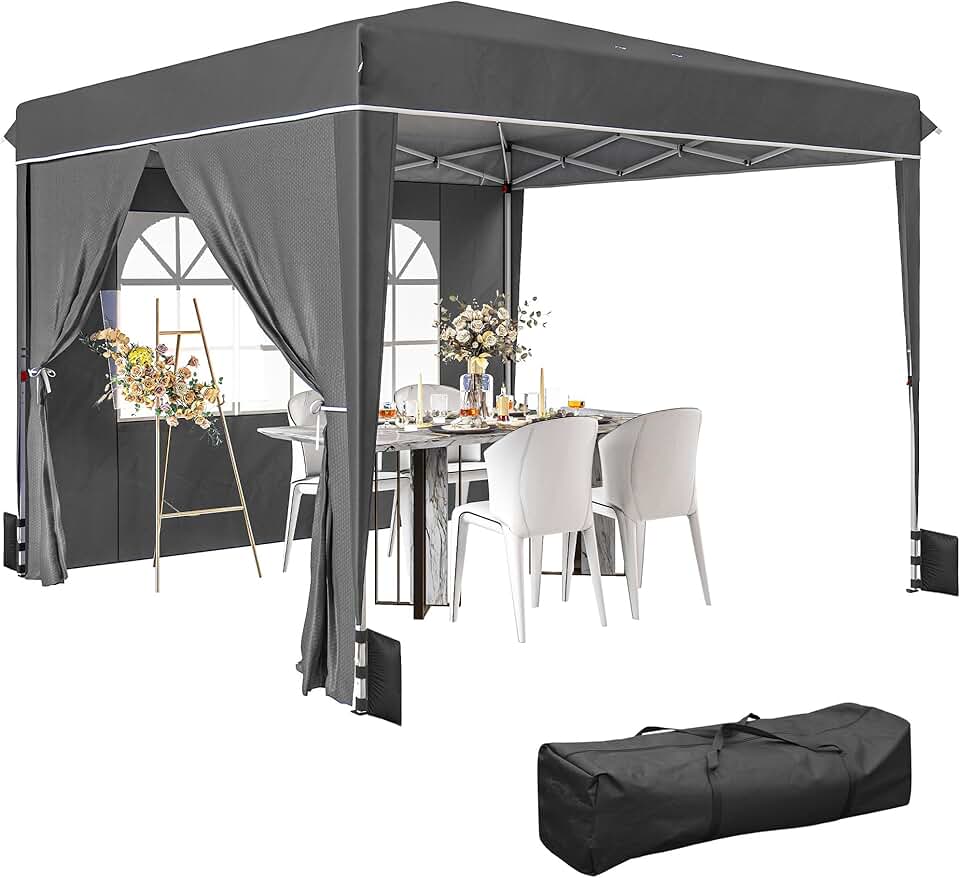 bleujardin - tonnelle pliante série jardin - 3x3m - parois latérales, UV 50+, hauteur réglable, fenêtre et porte