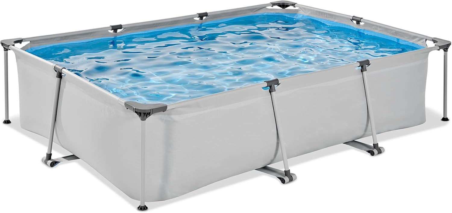 bleujardin Piscine Soft Grey - 300x200x65cm - Piscine Hors Sol Rectangulaire avec Pompe Filtrante à Cartouche - Entrée Basse - pour Les Jeunes Enfants - Cadre Stable - Design Unique - Gris