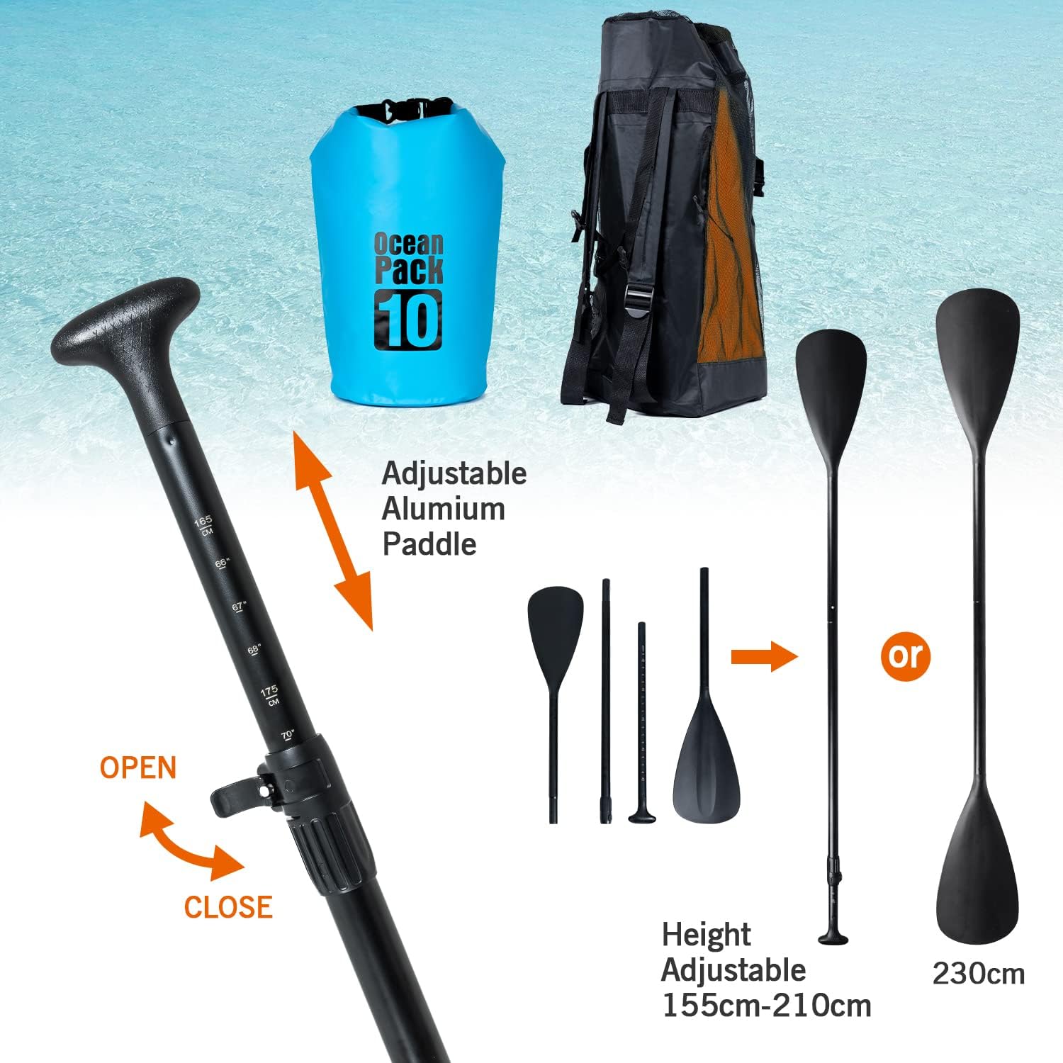 bleujardin - Paddle Gonflable Adulte - 320/335cm - 2 personnes, siège kayak, pagaie alu, support caméra, pompe, 150kg