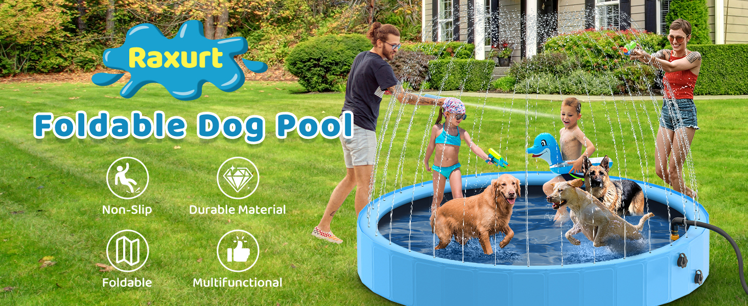 bleujardin Piscine pour Chien Pliable avec Sprinkler
