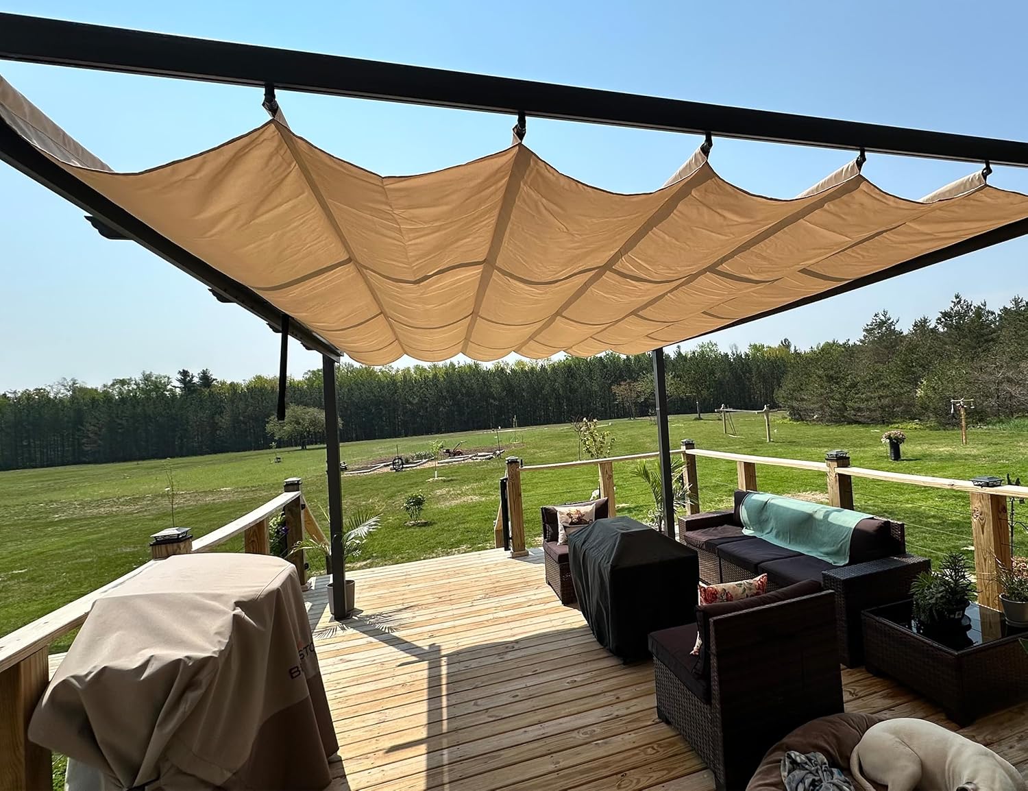 bleujardin - Pergola aluminium série - 4,8x3,5m - toit coulissant, tissu teint fil, kaki