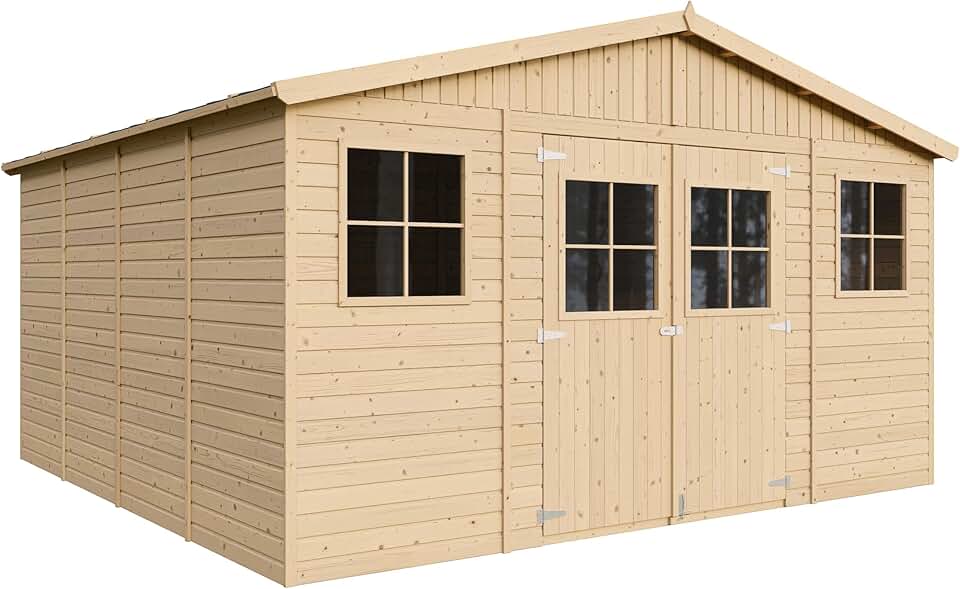 bleujardin - abri de jardin bois 16m², fenêtres, 418x420x246cm - M330