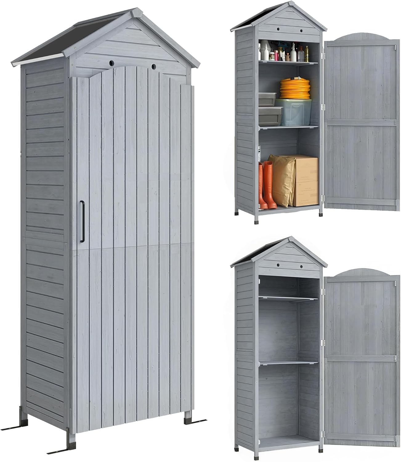 bleujardin - abri de jardin extra haut bois, 85x58x213 cm, étagère, porte galvanisée, ventilation