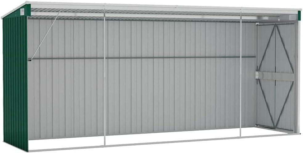 bleujardin Abri de Jardin Mural Vert 118x382x178 cm Acier galvanisé,Structures extérieures, Cabanes & abris de Jardin,316229