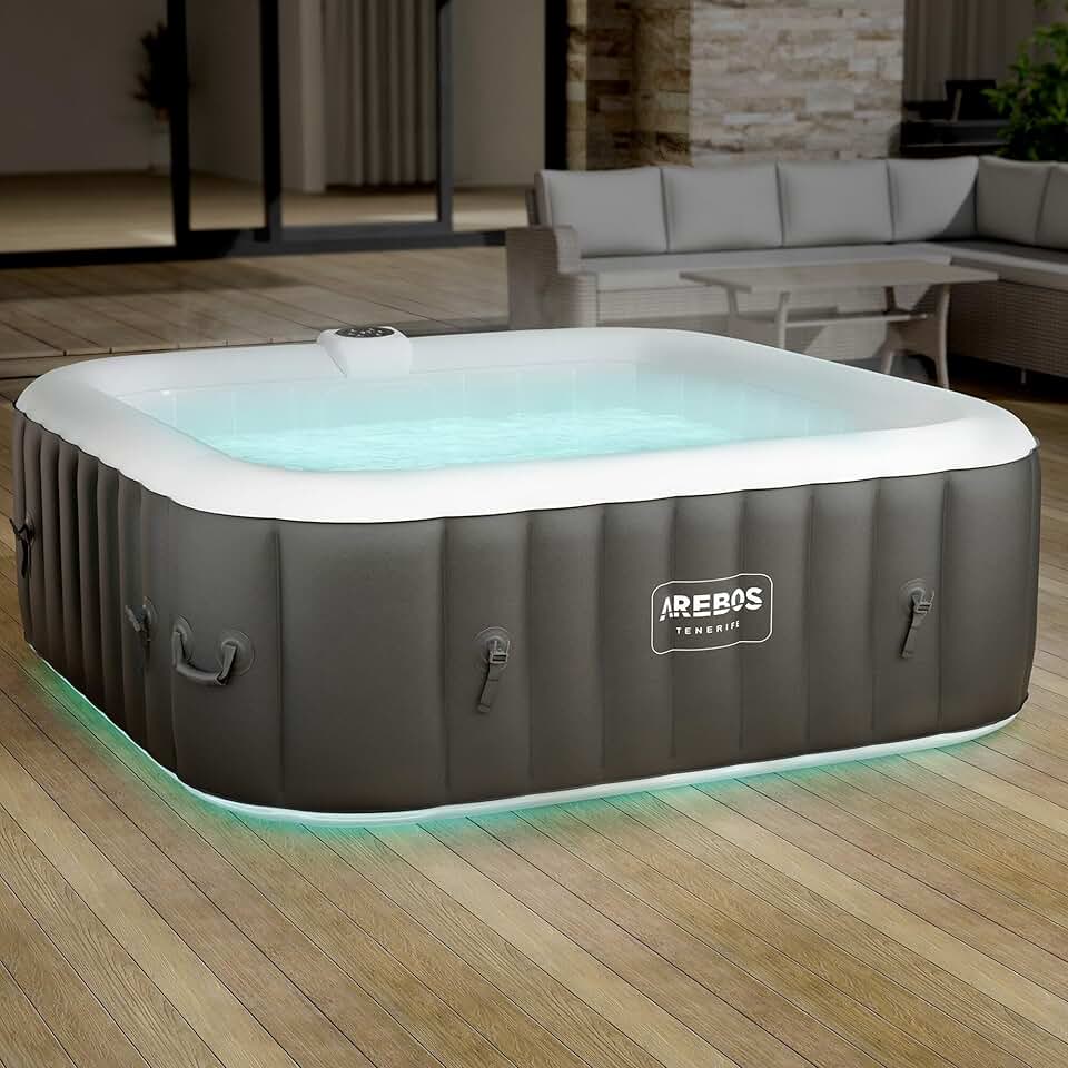 bleujardin - Spa gonflable LED, 185x185cm, 6 pers, 130 jets massage