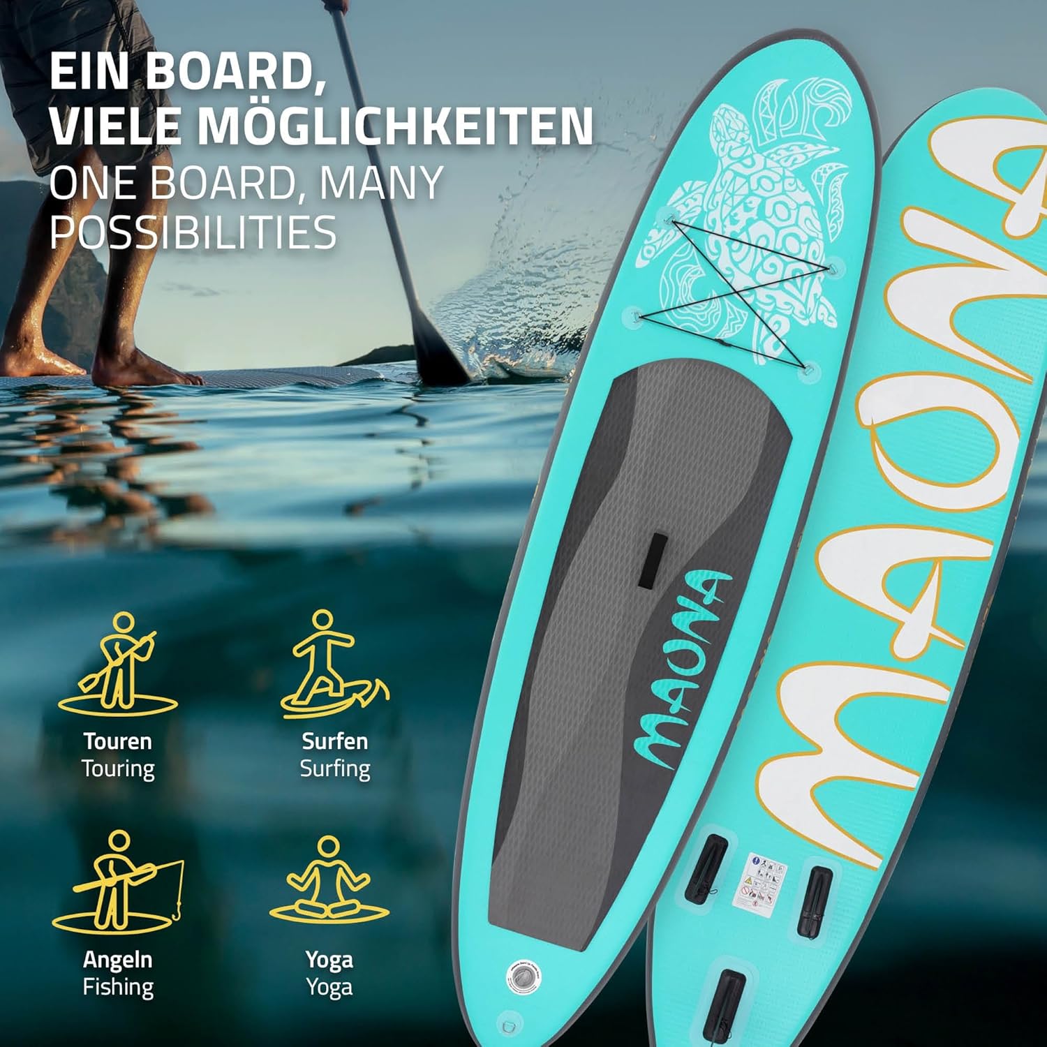bleujardin - Stand Up Paddle Gonflable - 305/308/320/380 cm - PVC 120/150 kg 10/15 cm