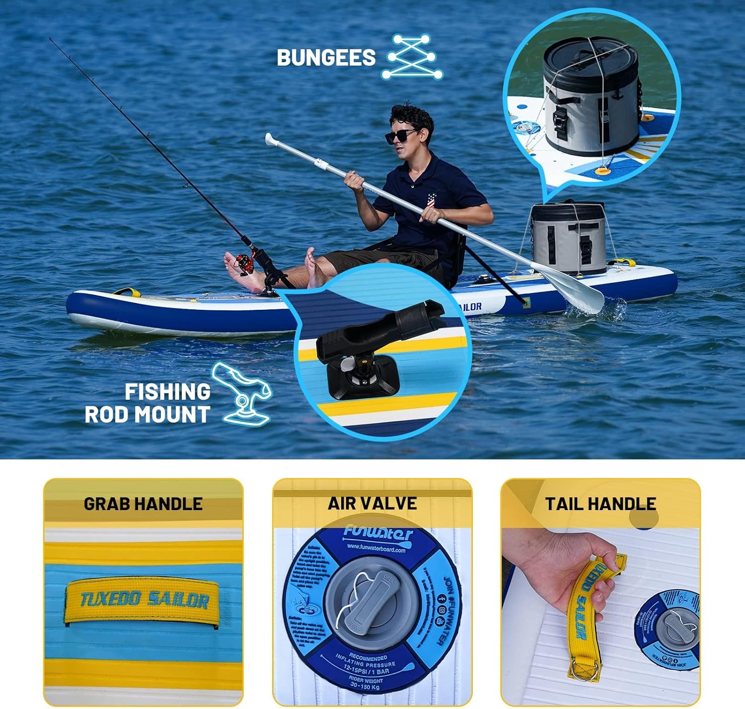 bleujardin - Paddle gonflable adulte - sup 320x80x15cm - planche stable, accessoires complets