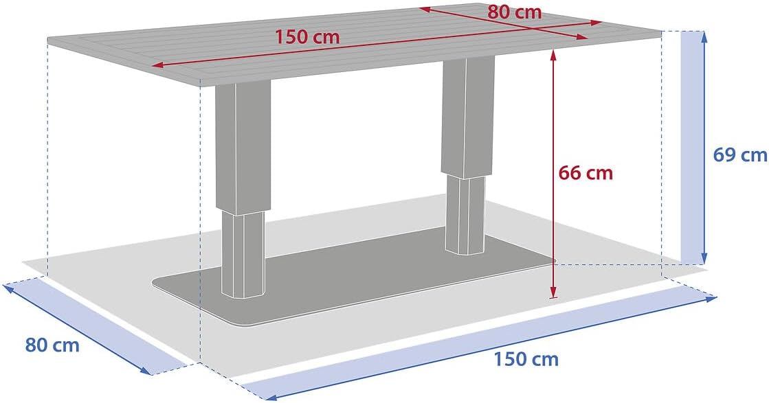 bleujardin - Salimia - 150x80 cm - table jardin relevable, alu, 6-8 pers
