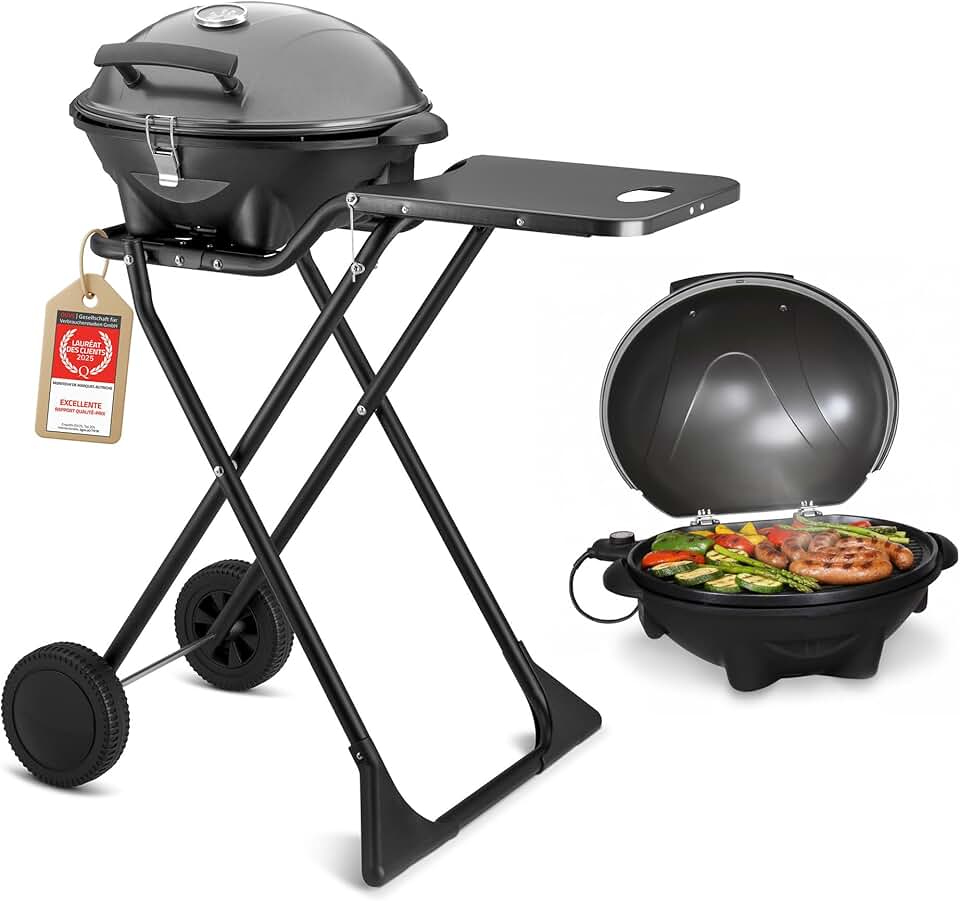 bleujardin - Barbecue 2-en-1 pliable 2400W, couvercle, chariot, thermomètre - TZSFA5350-6