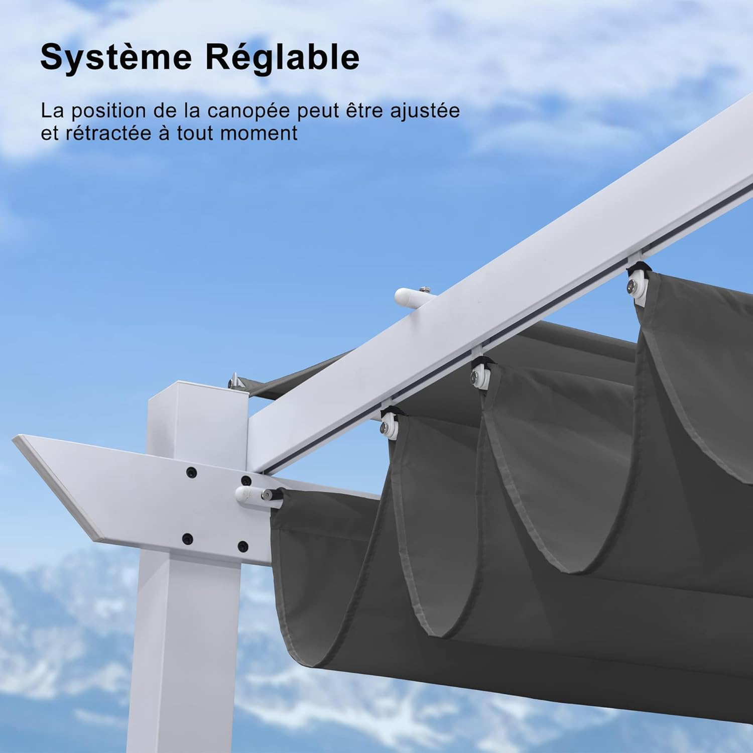 bleujardin - pergola aluminium série - 4x3m - toit métal blanc, toile rétractable, étanche