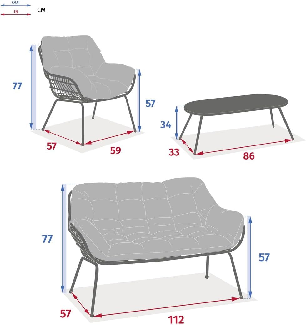 bleujardin - Paopao graphite 4 places - jardin - anti-rouille, coussins confortables