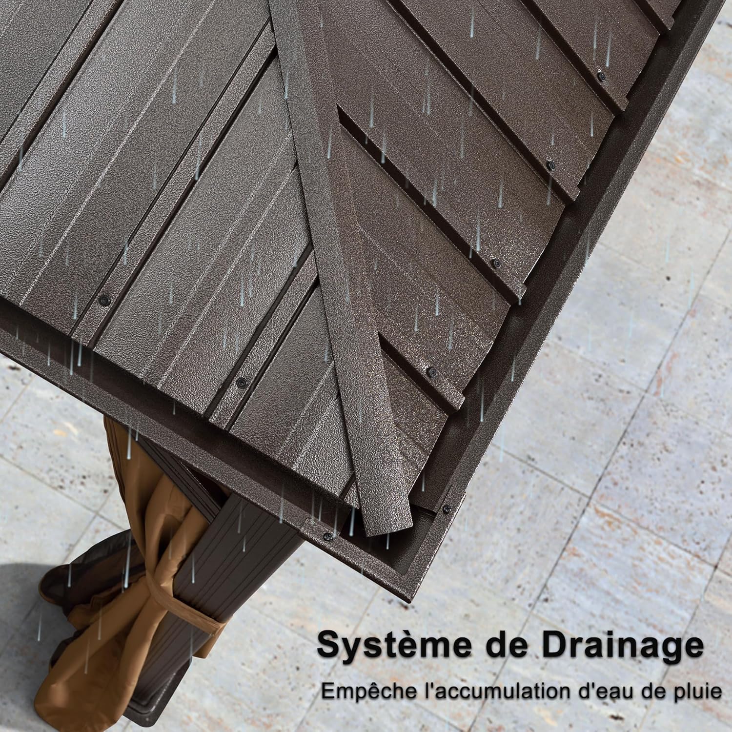 bleujardin - Tonnelle aluminium série éclairée - 4,85x3,65 m - gouttière, rideaux moustiquaires, poteaux renforcés, bro