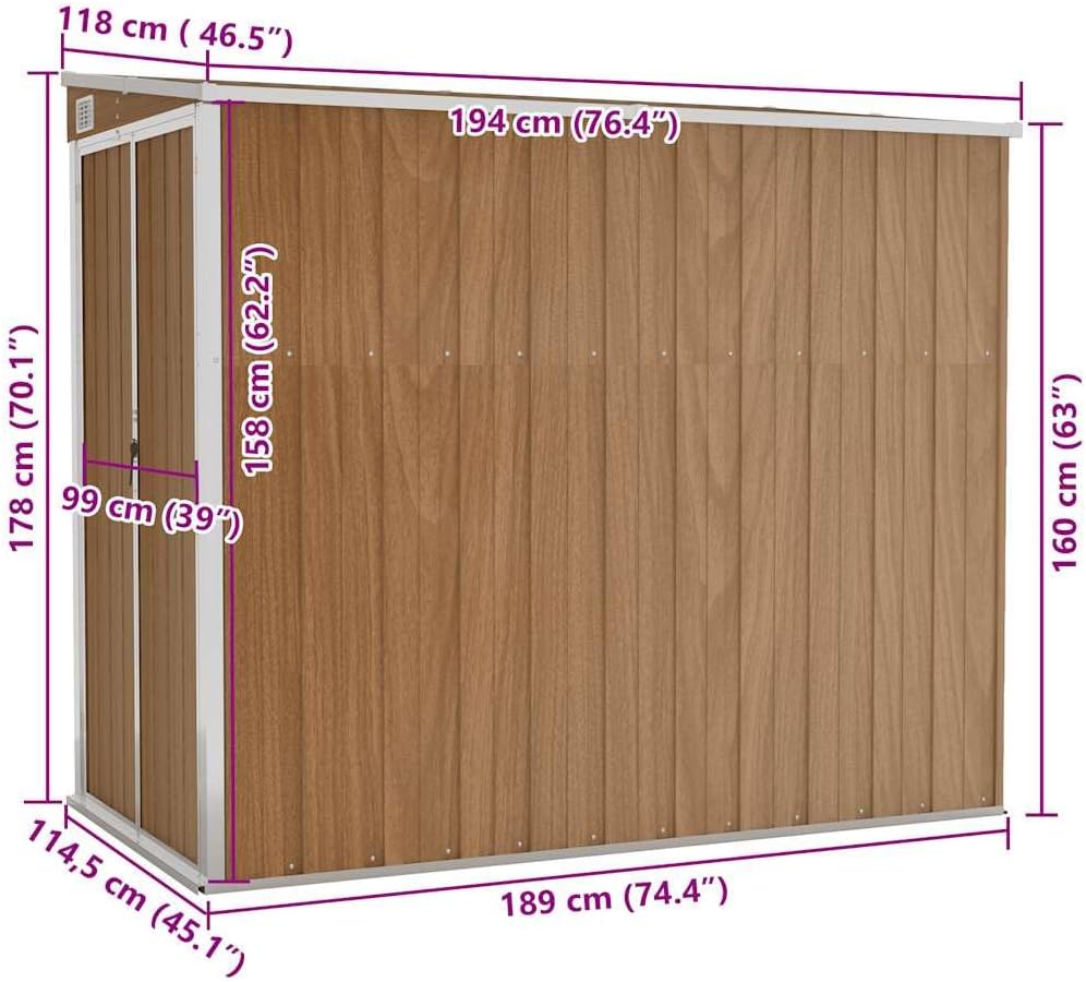 bleujardin Abri de Jardin Mural Marron 118x194x178 cm Acier galvanisé, Maison & Jardin, Pelouses & Jardins, Vie en extérieur, Structures extérieures, Cabanes & abris de Jardin, Brun, (Poids 31.54KG)