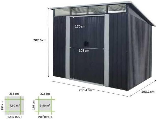 bleujardin Abri de Jardin en métal 4,59m² - 2 Portes coulissantes - Gris Anthracite