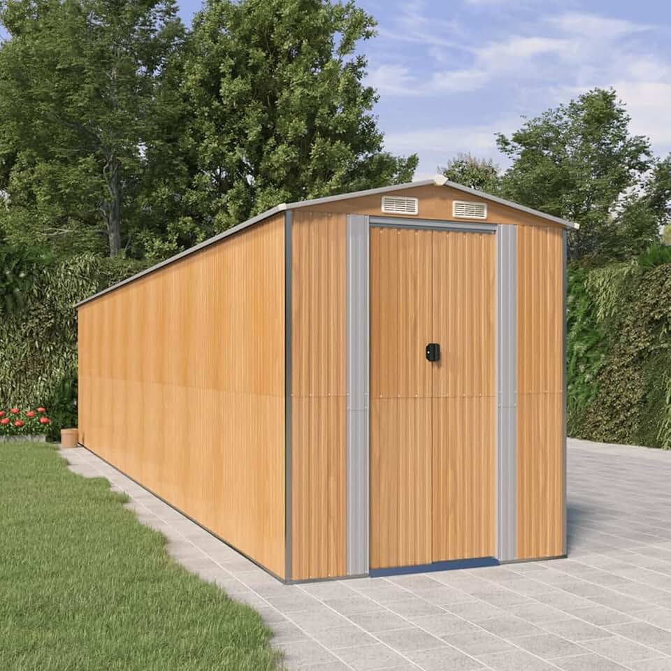 bleujardin Abri de jardin en acier galvanisé marron clair 192 x 855 x 223 cm