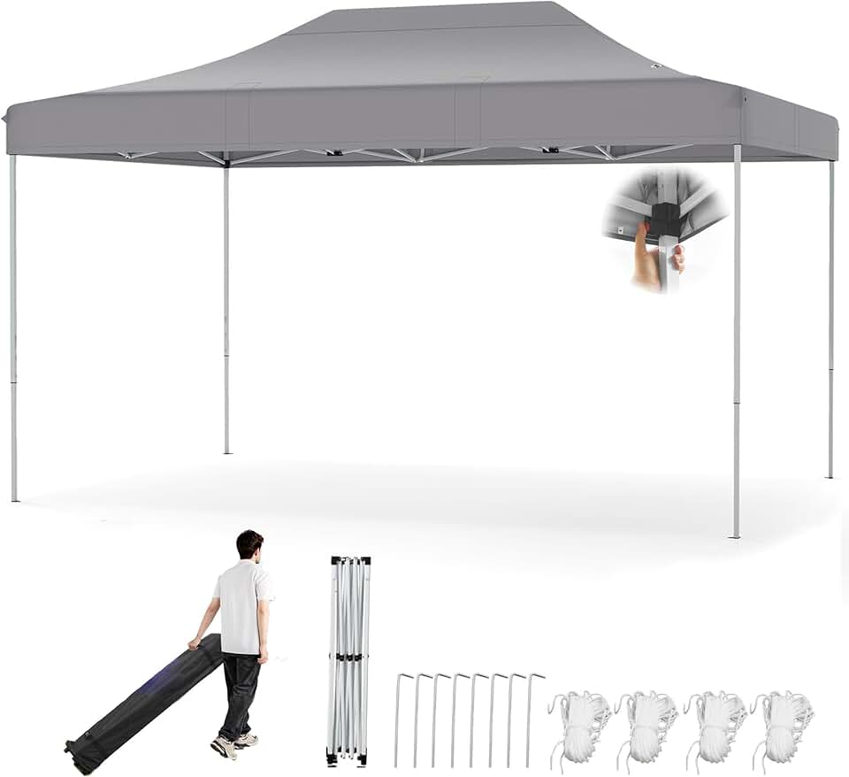 bleujardin Tonnelle Pliante 3x4,5 Imperméable, Tonnelle de Jardin Extérieur Pop-Up Facile à Monter, Hauteur Réglable, Protection UV, Barnum Tente de Réception, Sac à roulettes (Gris)