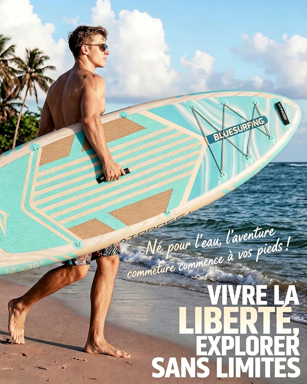 Planche de Paddle Gonflable Adulte avec Siège Kayak & Accessoires, 366x92cm Sup Extra Large & Stable, Charge 240kg, Kayak Gonflable 2 Places pour Yoga, Pêche et Surf