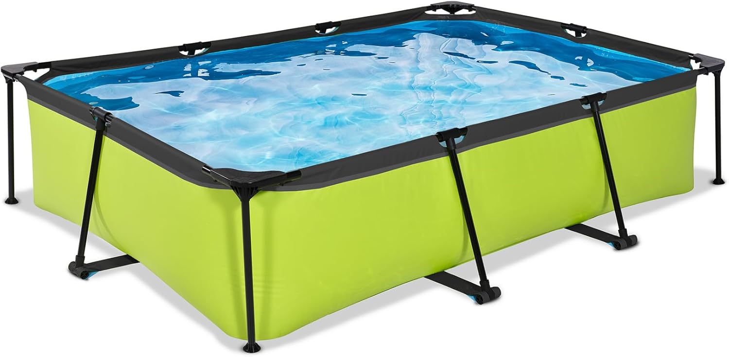 bleujardin Piscine Lime - 300x200x65cm - Piscine Hors Sol Rectangulaire avec Pompe Filtrante à Cartouche - Entrée Basse - Idéal pour Les Jeunes Enfants - Cadre Stable - Design Unique - Vert