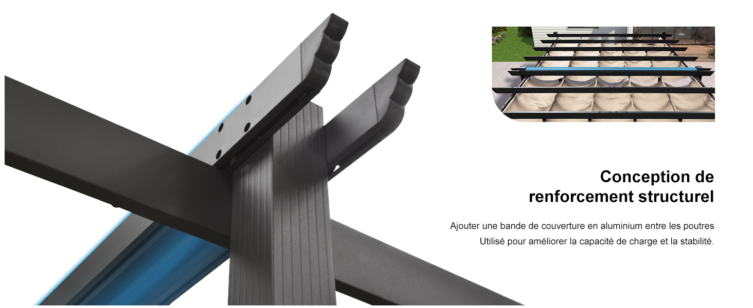 Composants de renforcement structurel en métal. Gros plan d'un support métallique noir et vue plus large de plusieurs supports installés selon un schéma en grille
