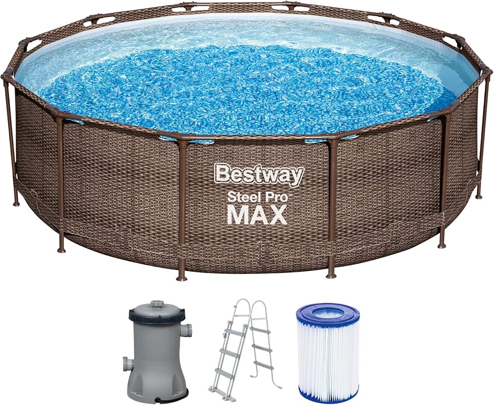 bleujardin - Steel Pro (Kit Piscine Hors Sol) - 366x366x100 cm - Marron