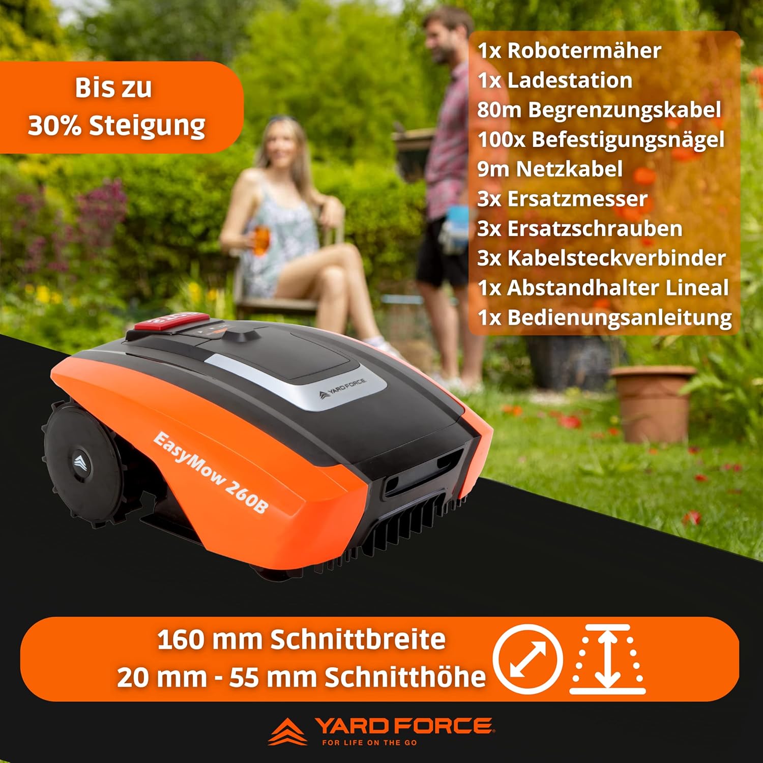 bleujardin - Easymow 260B - 260m² - robot tondeuse, noir/orange