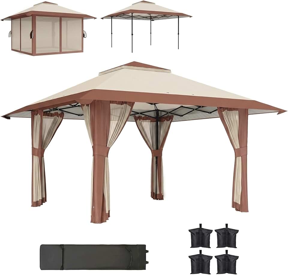 bleujardin - Tonnelle pliante - 4x4 m - parois filet, UV50+, réglable, sac roues