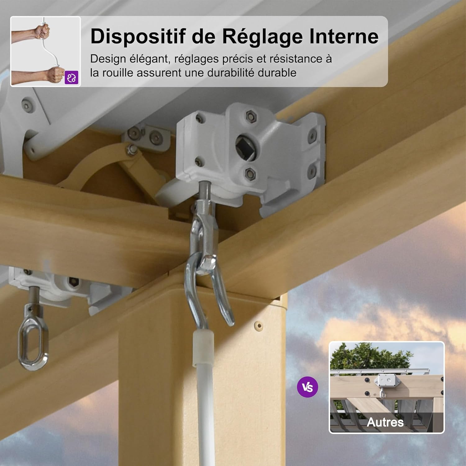 bleujardin - Pergola effet bois - 3.5x6.35m - LED, lames orientables, étanche