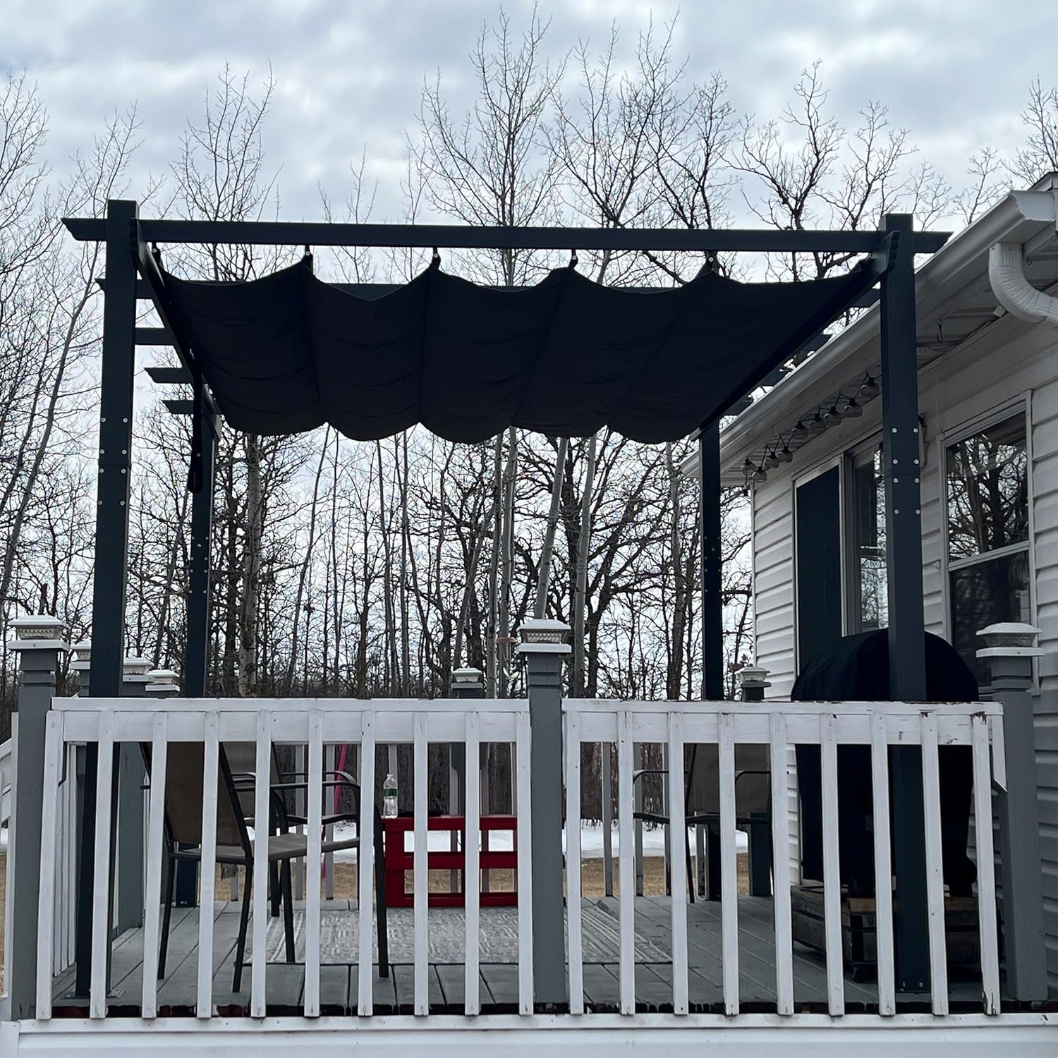 bleujardin - pergola aluminium - 3,65x3m - toit rétractable LED, tissu gris