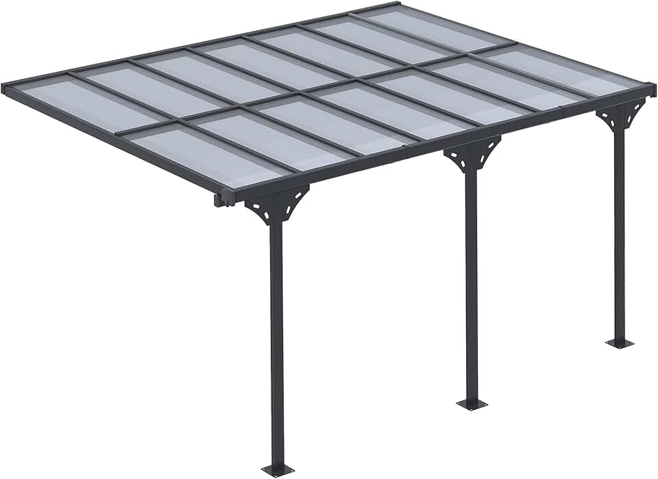 bleujardin - Pergola adossée aluminium 4,5x3m toit UV, gouttière, gris