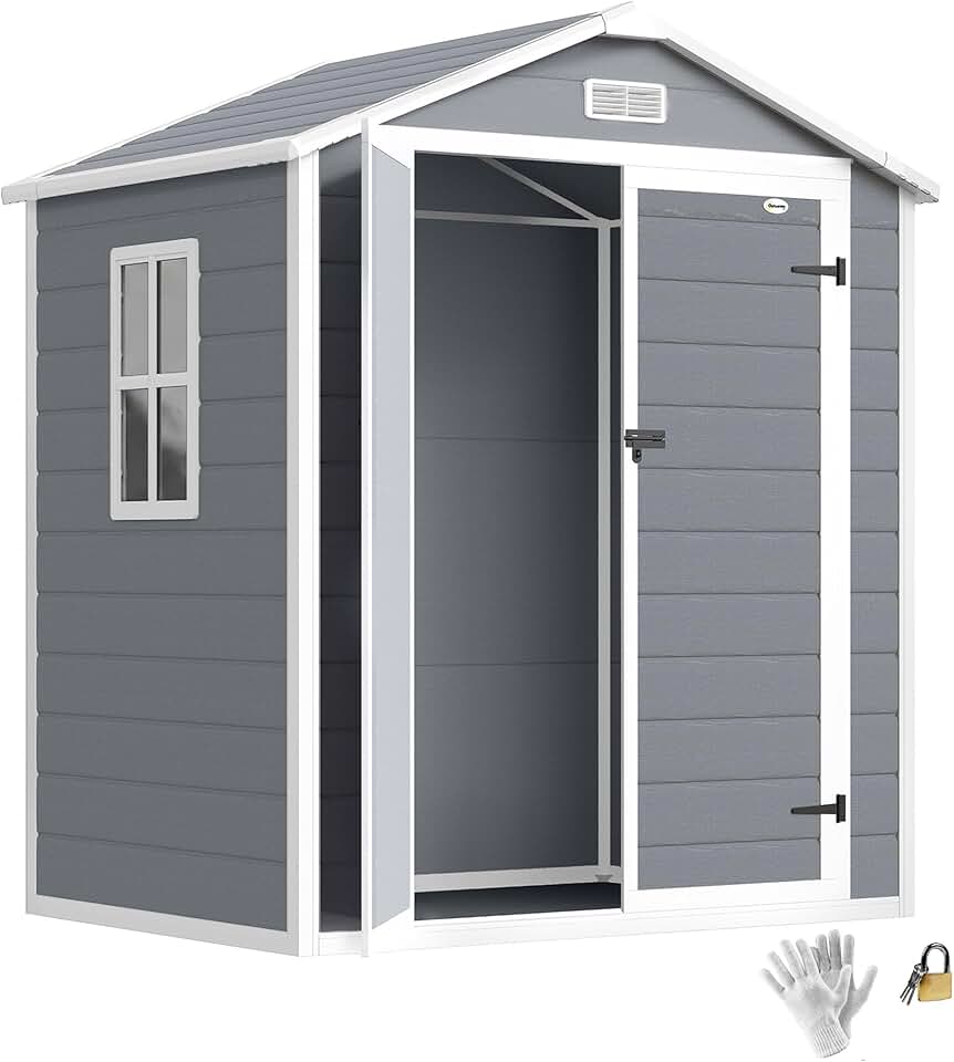bleujardin - abri de jardin résine 2,12m², double porte, fenêtre, toit pente