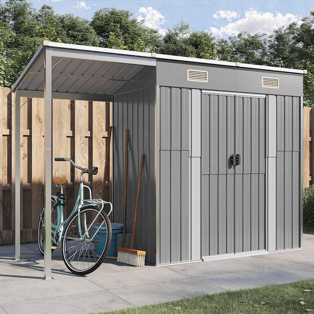 bleujardin Abri de Jardin avec Toit prolongé Gris Clair 277x107x181 cm, Maison & Jardin, Pelouses & Jardins, Vie en extérieur, Structures extérieures, Cabanes & abris de Jardin, Gris, (Poids 41.56KG)