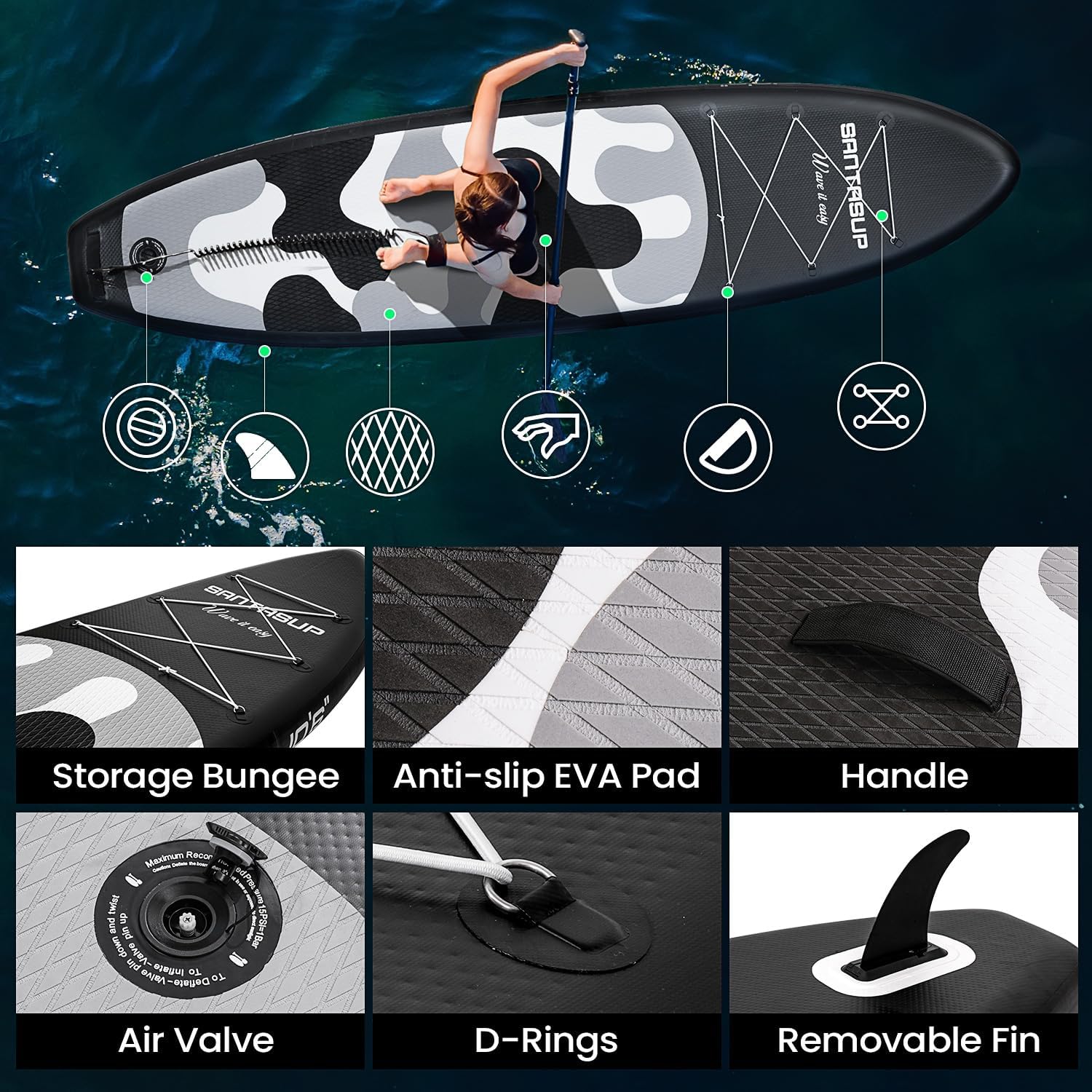 Stand Up Paddle gonflable - EVA antidérapant - 10'6