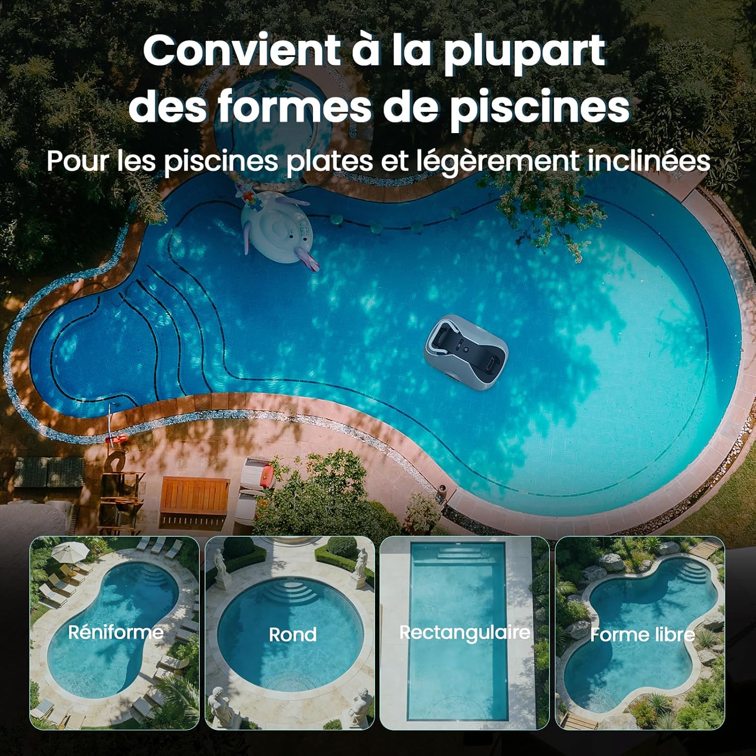 Robot piscine sans fil - 200min autonomie, filtration fine, 232m², compact