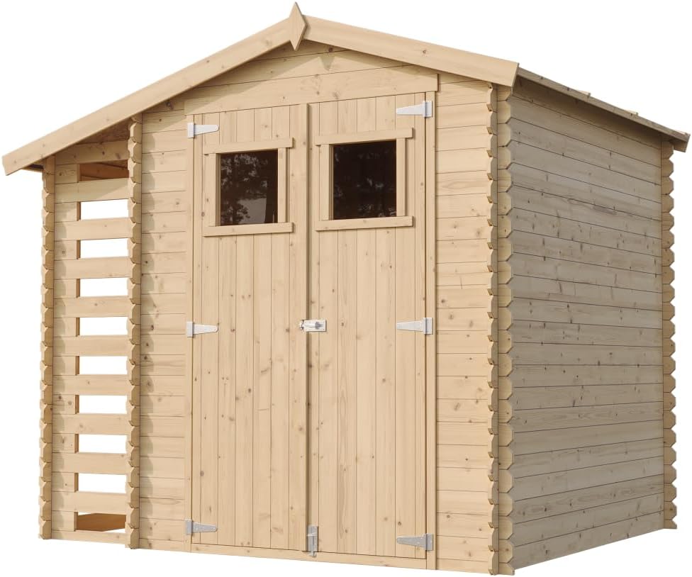 Abri de Jardin en Bois et Range bûches extérieur - Stockage extérieur I206xL272xH218 cm/ 3,53 + 0,97 m2 Petit abri à Outils, Local à vélos - bleujardin M386