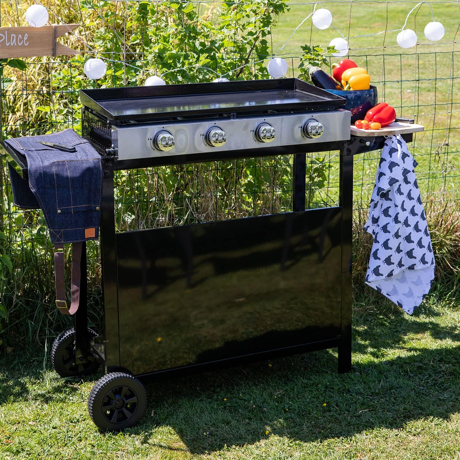 bleujardin - Plancha Mérida 4 brûleurs avec chariot - gaz - 78x41 cm
