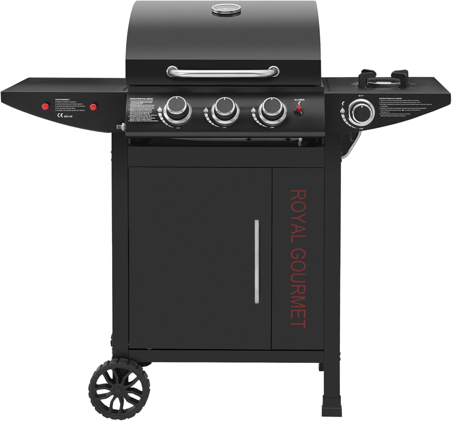 bleujardin - barbecue gaz 3+1 brûleurs inox - 11,5 kW - chariot, 2 roues, thermomètre