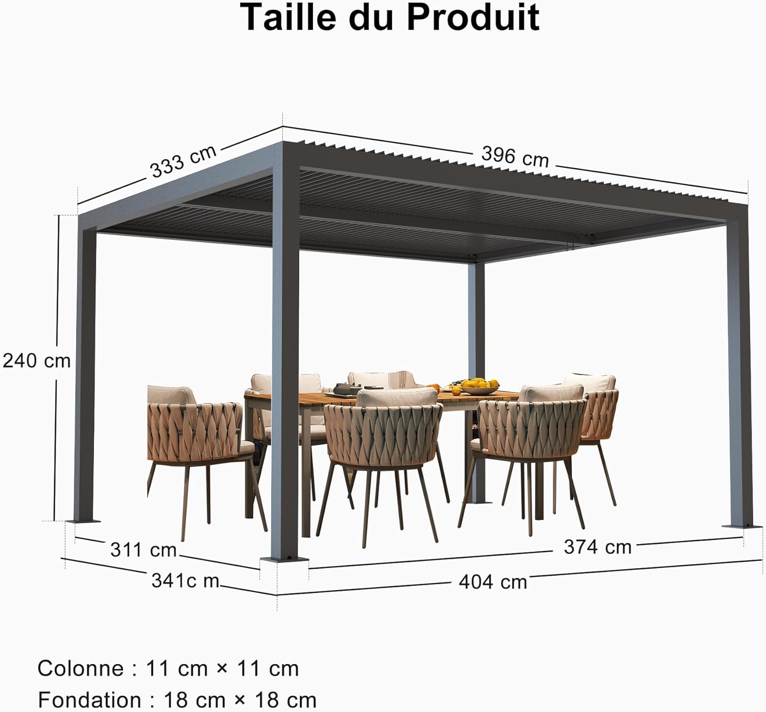 bleujardin - Pergola bioclimatique - 4x3,3m - lames orientables, éclairage intégré