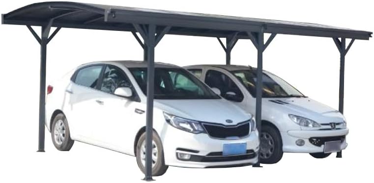Abri de jardin - Carport autoportant - aluminium/polycarbonate - 17,28m² - anti-UV, gris, gouttières