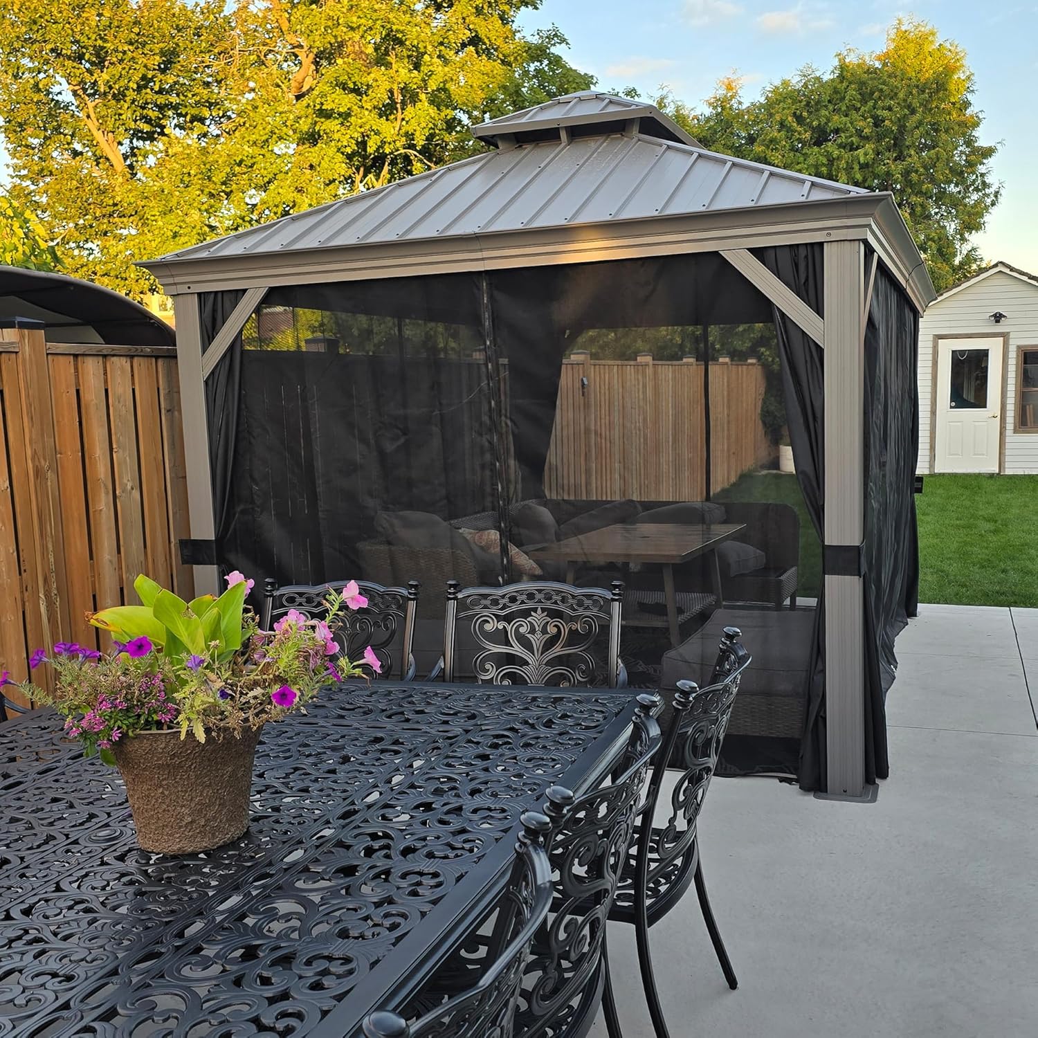 bleujardin - Tonnelle de Jardin 3x4,25m - aluminium double toit, imperméable, moustiquaire, rideaux