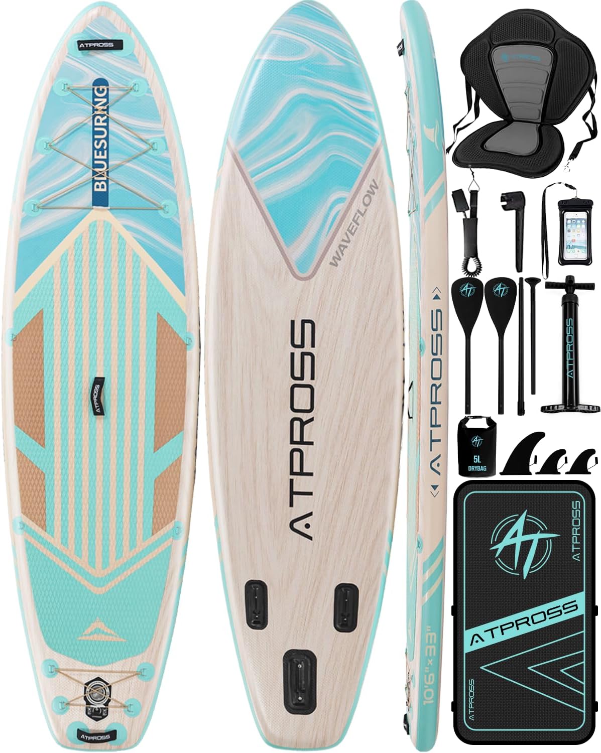 Stand Up Paddle Gonflable Adulte avec Siège Kayak & Accessoires, 320x84cm Planche de Sup Extra Large pour 2 Personnes, Charge 200kg, Kayak Gonflable 2 Places Stable et Antidérapant pour Surf