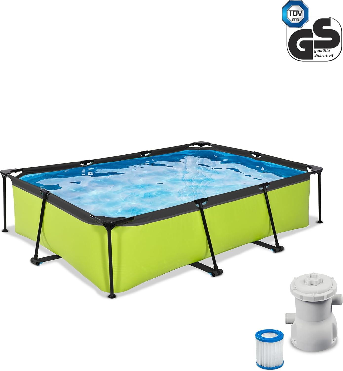 bleujardin Piscine Lime - 300x200x65cm - Piscine Hors Sol Rectangulaire avec Pompe Filtrante à Cartouche - Entrée Basse - Idéal pour Les Jeunes Enfants - Cadre Stable - Design Unique - Vert