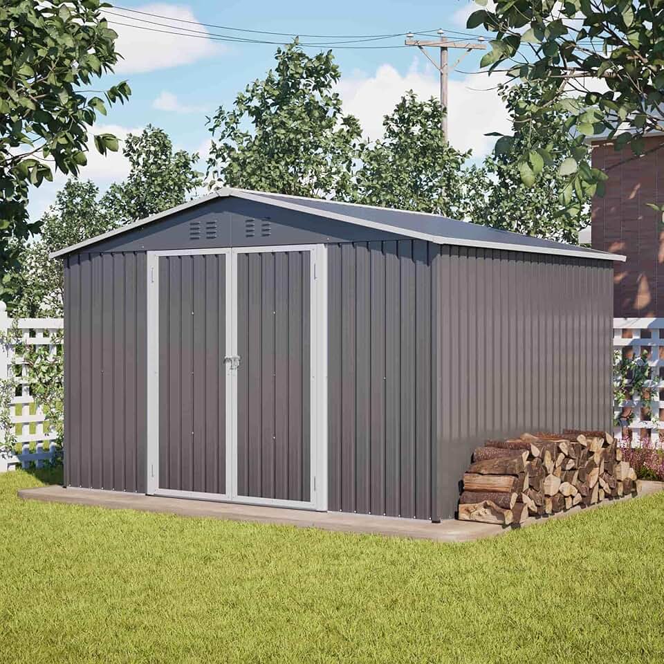 bleujardin - abri de jardin métal - 300x252x191cm - double porte coulissante, ventilation - Gris-C