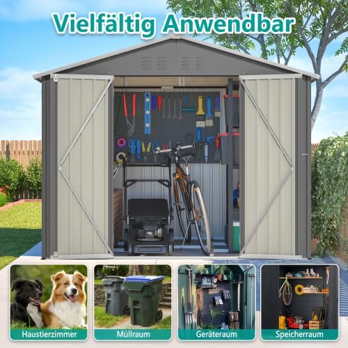 Abri de jardin en métal de 2,29 x 1,8 m - Anthracite - Avec ventilation et porte de 106 cm - Résistant aux intempéries - Pour outils de jardin, tondeuse à gazon et rangement extérieur