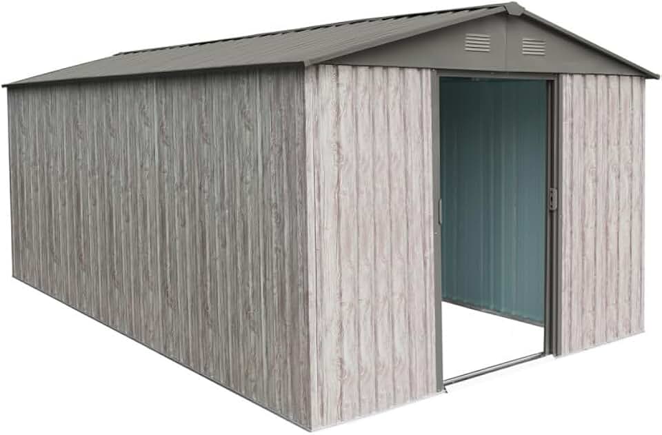 Abri de jardin métal bleujardin 11m², double porte, acier beige, 301x367cm