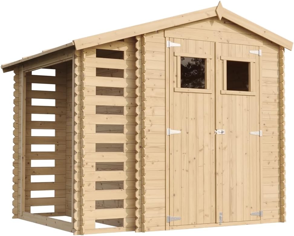 Abri de Jardin en Bois et Range bûches extérieur - Stockage extérieur I206xL272xH218 cm/ 3,53 + 0,97 m2 Petit abri à Outils, Local à vélos - bleujardin M386