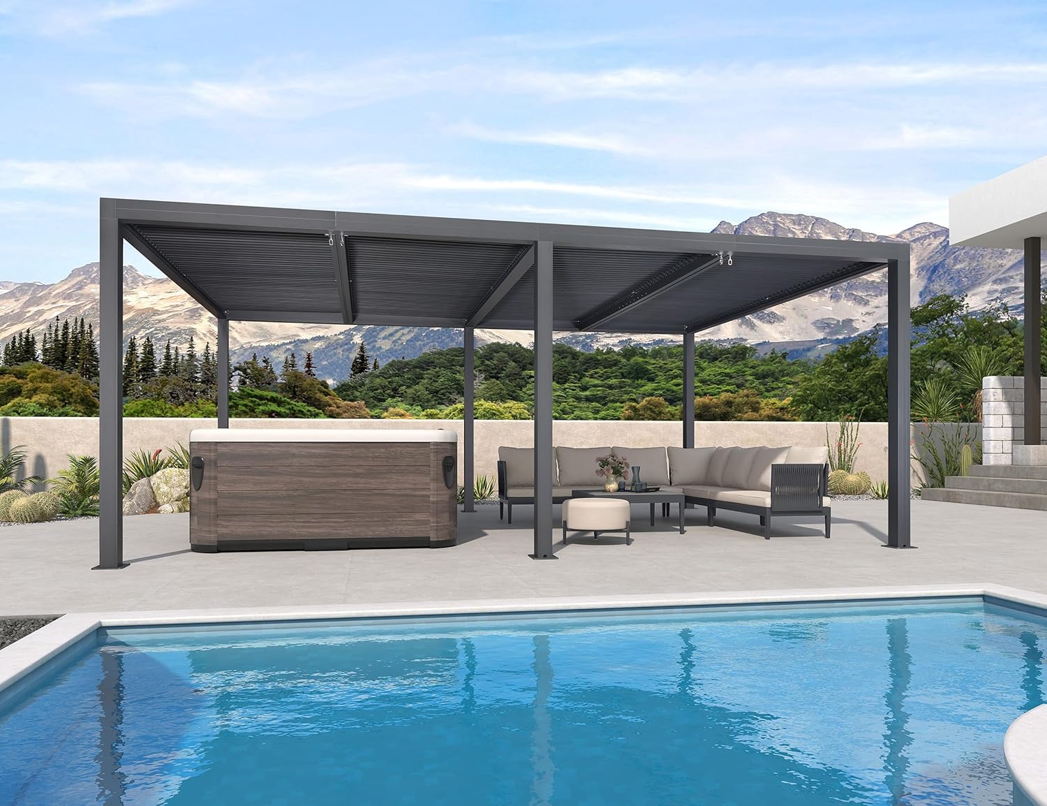 bleujardin - Pergola bioclimatique - 6x3,68m - aluminium lames orientables